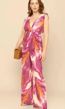 Mixed by Nasrin Cora Plunge Saffron Floral Print Jumpsuit S