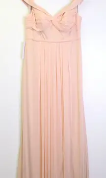 Azazie Almendra Off‎ the Shoulder Pleated Chiffon Dress in Pearl Pink Size A16