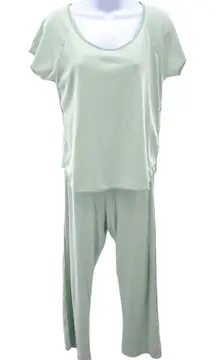 Lake Pajamas Mint Green Stripe Pima Cotton Short Sleeve Top Wide Leg Pants Small