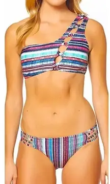 Jessica Simpson multicolored one-shouldered bikini