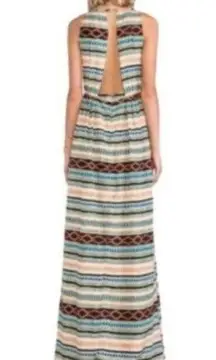 MM Couture Tribal Backless Cutout Maxi Dress Yellow XS