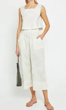 Kourt Willow Palm Leaf Tan Print Crop Top Pants Two Piece Set