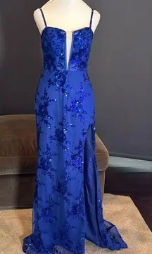 Women’s Blue Sparkly Mermaid Fit Prom Party Dress CrissCross Straps Size 2