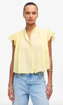 Madewell Shirred Lace Trim Top Blouse Cotton Viscose Iced Lemon Yellow Small NWT