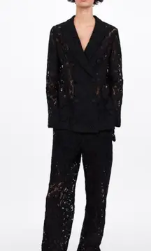 ZARA Floral Lace Straight‎ Leg Trouser Black Small