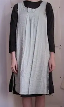 GASA Made in Japan Black Cotton Linen Tank Overlay Dress Apron Sz. O/S