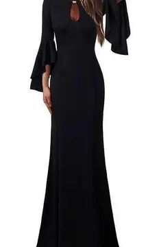 NEW Keyhole Front Bell Sleeve Formal Evening Wedding Maxi Dress L