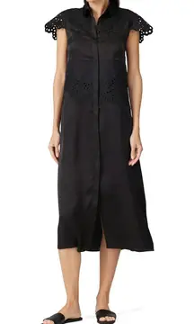 Paco Rabanne Black Eyelet Sleeve MIDI Button front dress sz 34 US 2