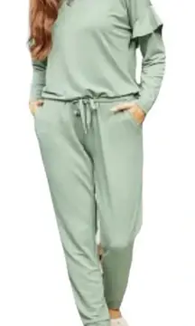 Matilda Jane Resting Day‎ Romper Green Long Sleeve Ruffle Women Size Small NWT