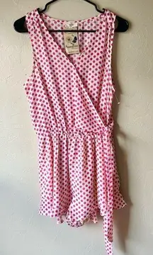 Entro 🆕  Pink & Cream Polka Dot Tie Romper | Small