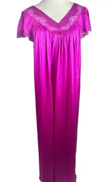 SHADOWLINE‎ Nightgown Pink Long Short Sleeve Lace Trim Women's Sz XL Vintage