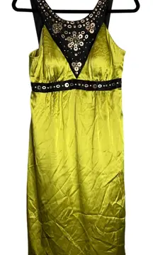 Sue Wong Vintage Y2K Silk Dress‎ Size 8 Chartreuse Embellished 90s Fairycore