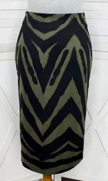 New York & Company Zebra Animal Print Midi Pencil Skirt Green Black Size 0