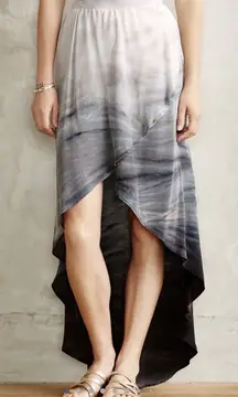 Gypsy 05 Anthropologie 100% Silk Seascape High Low Maxi Skirt Grey Motif Size M