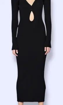 Bardot Black Long Sleeve Keyhole Ribbed Dress