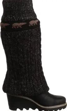 Sorel Womens Black Knit Bear Pattern Leg Warmers Boot Toppers Size 8.5