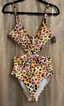 Bar III Colorful Cheetah Print Pink Yellow Monokini Swimsuit Large NWT