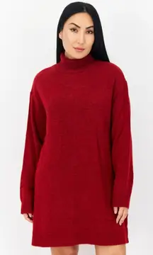 NA-KD  Women Textured Casual Sweater Dress, Red‎ Size Large Turtleneck