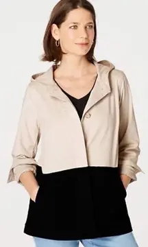 Women’s J. Jill Two Tone Hooded Jacket Sz S Tan and Black Color Block