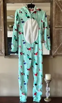 SO Plush Cozy Pajamas One piece Zip Up Hooded Puppy Dogs Christmas Womens XS Comfy