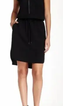 Vince Contrast Trim‎ Zipper V-Neck Drawstring Dress Black Size Small