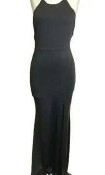 Miss Avenue Halter Open Back Gold Chain Drop Sexy Gown Black Size Small NWT