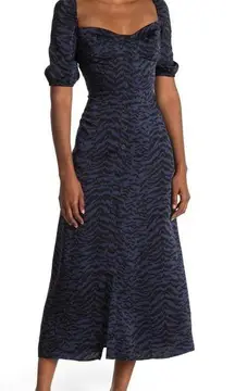 Good American Black & Blue Zebra Corset Puff Sleeve Satin Maxi Dress X-Large (4)