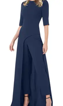 Kay Unger Davina Stretch Walk Thru Jumpsuit Midnight Blue Size 4