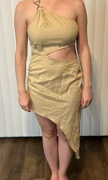 PrettyLittleThing Asymmetrical Tan Dress