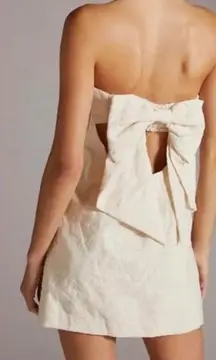 Anthropologie Cream Floral Flower Textured Shift Mini Dress Bow Strapless 12