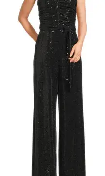 RAMY BROOK Remington Glitter Metallic Wide Leg Halter‎ Neck Jumpsuit