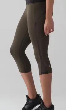 Lululemon Smooth Stride Crop Dark Olive Legging Size 6
