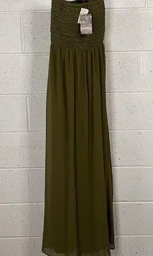 love J Strapless Chiffon Maxi Dress size M - Olive Green