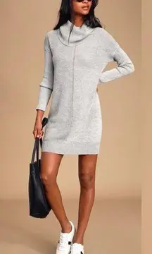 Lulus Lulu’s Tea Reader Cowl Neck Sweater Dress Grey Size Medium