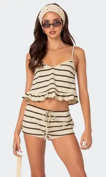 Edikted Kathy striped shorts micro cotton beach pool neutral low rise chocolate