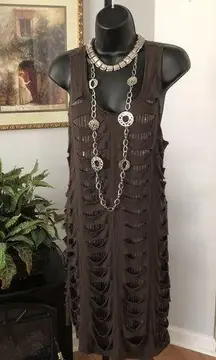 Monoreno Women Dress Size M Brown Sequins Cut Out Racer Back Distressed Party