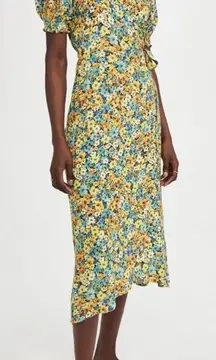 L Space Talia Puff Sleeve Ruffle Trim Tie Midi Wrap Dress Boho Peasant Medium