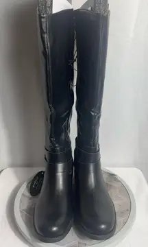 Style & Co MALIAA Tall Black Riding Boots 9.5M Wide Calf Buckle Strap NIB