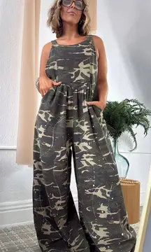 Blue Velvet Camo Wide leg Overalls