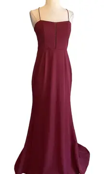 Burgundy Red Sleeveless Cut Out Mini Train Evening Gown Size 8 JARLO Long Dress
