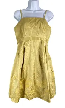 Lucy Paris Women's A-Line Spaghetti Strap Yellow Embroidered Hem‎ Dress Size L
