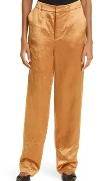 Cinq a Sept Kasid‎ Satin Straight-Leg Pants Womens Size 6 Pecan Tan High Waist