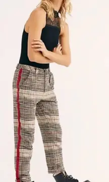 FREE PEOPLE SZ 4 Good Vibes Plaid Pants with Red Stripe