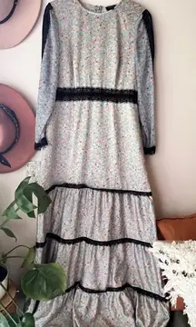 JUICY COUTURE Black Label Floral Maxi Dress‎ Ruffle tiered SIZE 10 fairy grunge