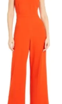 Alfani Size Large Red Sleeveless Mock Neck Jumpsuit Back Zipper Stretch Material