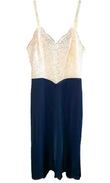 Vanity Fair Vintage Color Block Lace Adorned Slip Dress size 36