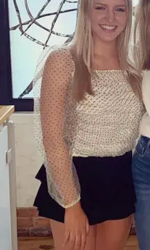 White & black polka dot sheer blouse