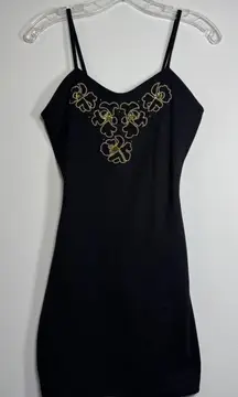 Vintage ‘90s Contempo Casuals Black & Gold Beaded Sleeveless Bodycon Mini Dress