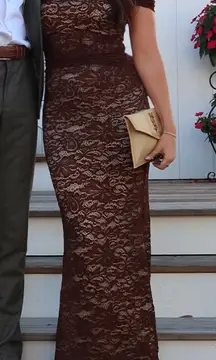 Selfie Leslie Flutters Off-Shoulder Lace Maxi Dress Chocolate