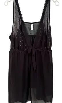 Cacique Lane Bryant‎ Sheer Polka Dot Silk Chemise Lingerie Women's 22/24 Black